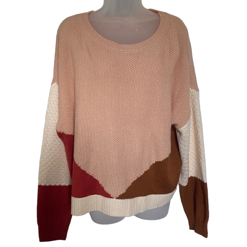 The General Good Blush Colorblock Long Sleeve Crewneck Pullover Sweater Size XL